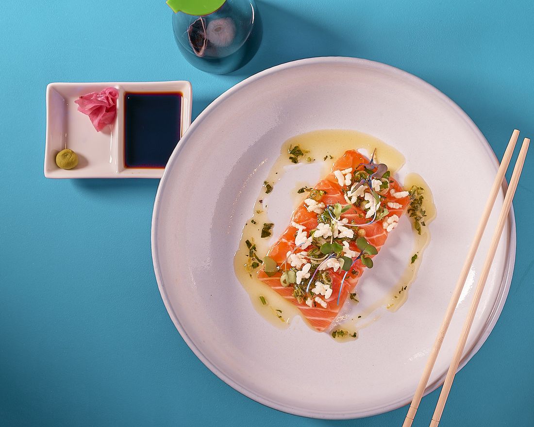 Salmon crudo with soy and wasabi